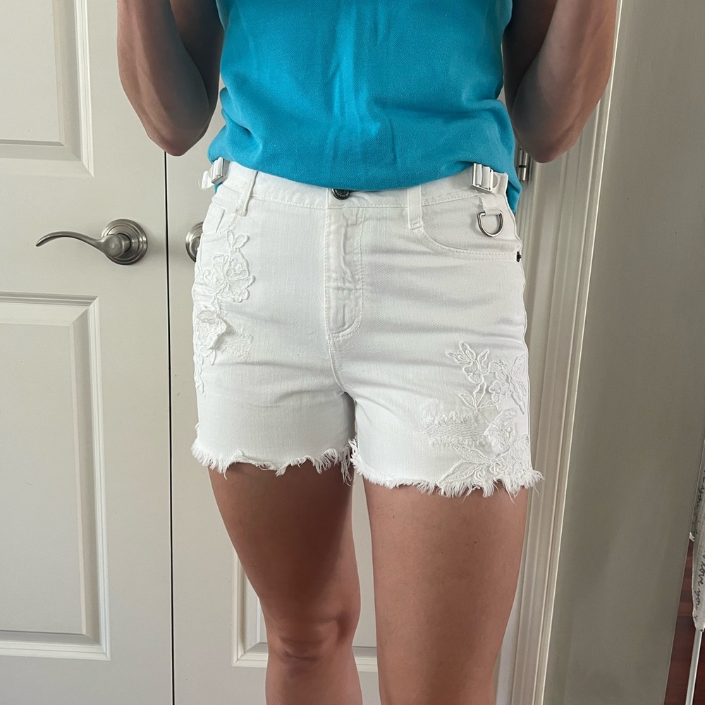 Ermanno Scervino White Floral Jean Shorts